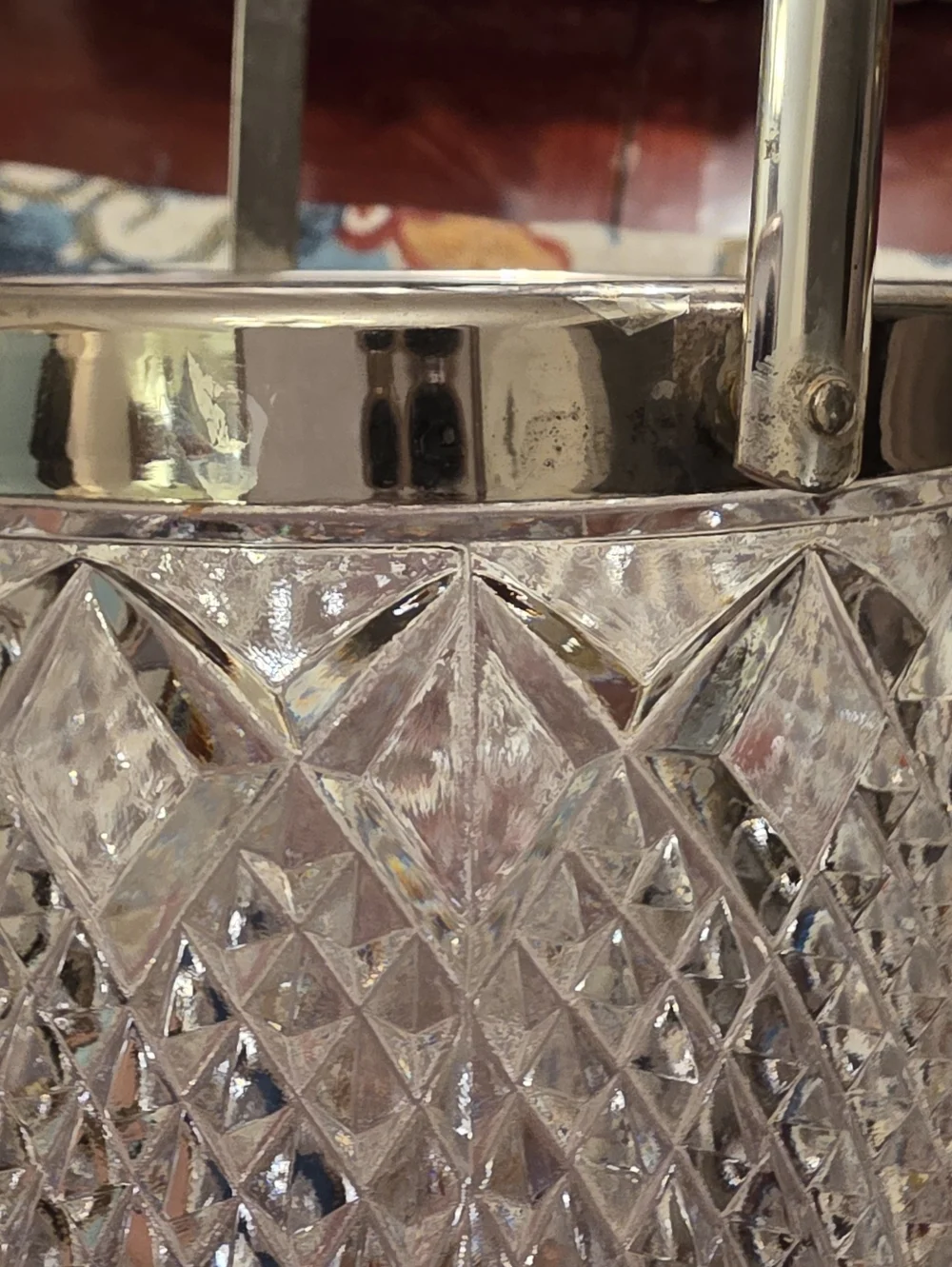 Cut Crystal Ice Bucket with Silver-Tone Handle